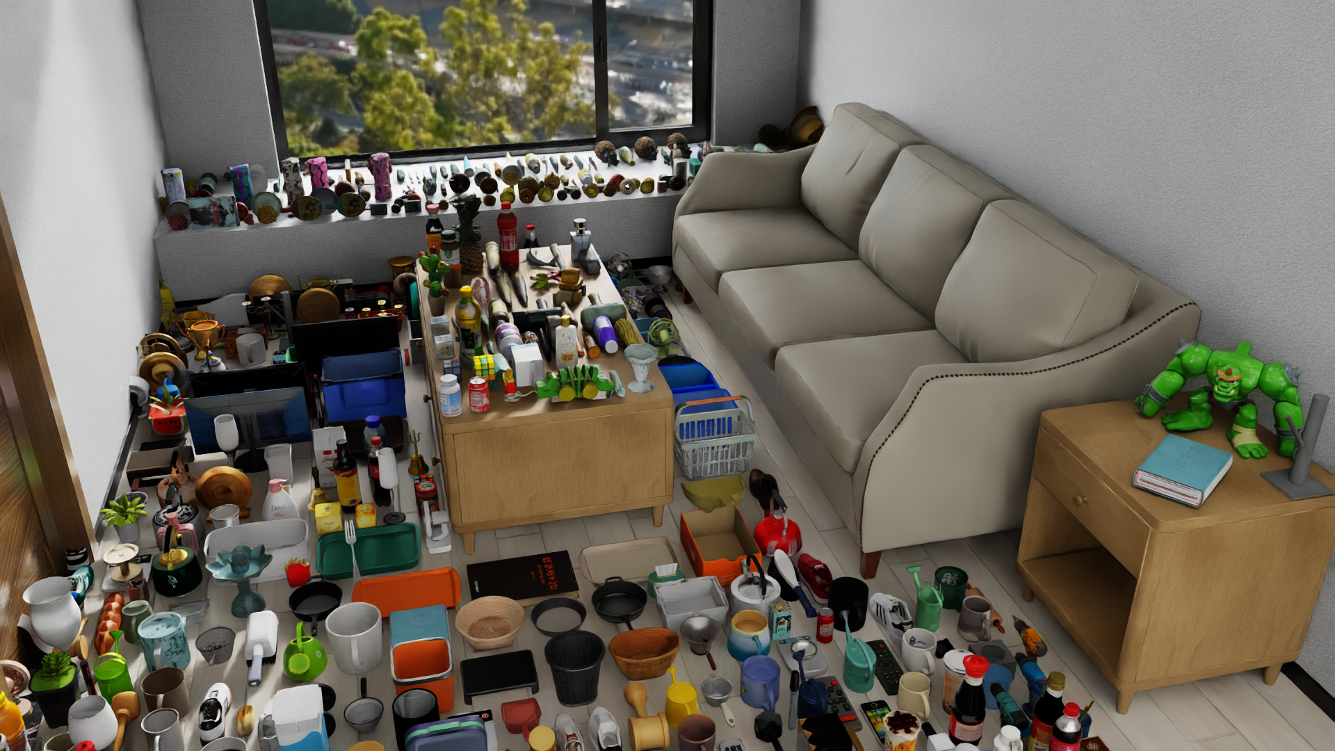 Living-room asset construction for robot-to-simulation scene alignment